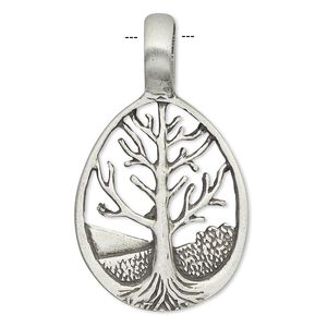 Pendant, Powerful Pewter Pendants, antiqued pewter (tin-based alloy), 40x24mm teardrop with tree of life design and 7mm hole. Sold individually.