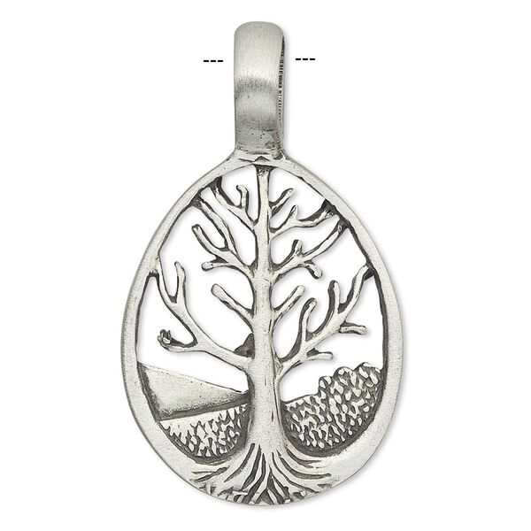 Pendant, Powerful Pewter Pendants, antiqued pewter (tin-based alloy), 40x24mm teardrop with tree of life design and 7mm hole. Sold individually. image number 0