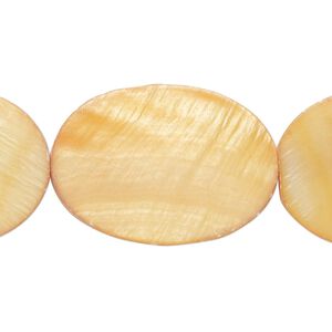 Bead, mother-of-pearl shell (dyed) 1pkg1, orange, 30x20mm-31x22mm flat oval, 15 inches.
