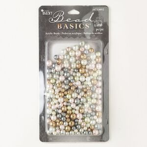Bead mix, acrylic pearl, pkg/346, mixed colors, 6mm round.