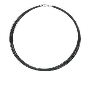 Necklace, nylon-coated stainless steel and imitation rhodium-plated sterling silver, black, 48-50 strand, 15" to 16". Sold individually.