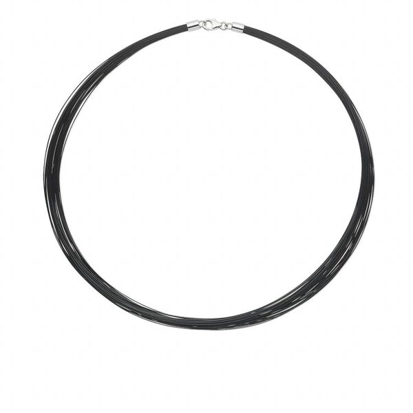 Necklace, nylon-coated stainless steel and imitation rhodium-plated sterling silver, black, 48-50 strand, 15" to 16". Sold individually. image number 0