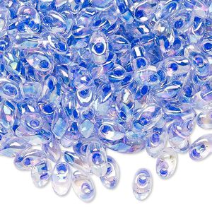 Seed bead, Miyuki, glass, pkg/250g, 7x4mm long magatama, translucent violet inside dyed color crystal clear, (LMA-2150).