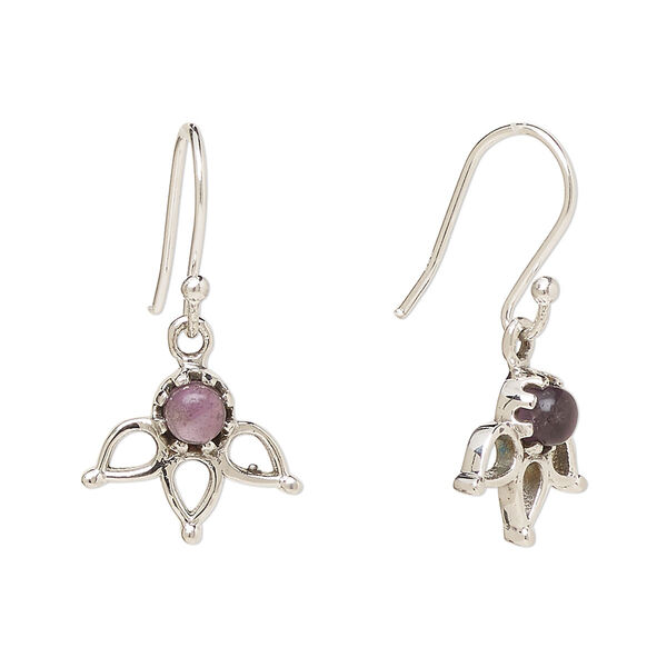 Ear wire, Create Compliments®, antiqued sterling silver and amethyst (natural), fishhook, 27mm with 14.5 x 12.5mm single-sided open 3-teardrop, 21 gauge. Sold per pair. image number 0