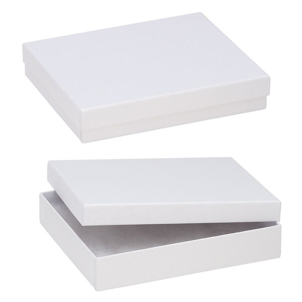Box, paper, "cotton"-filled, white, 6-1/8 x 5-1/8 x 1-1/8 inch textured rectangle. Sold per pkg of 10. image number 0