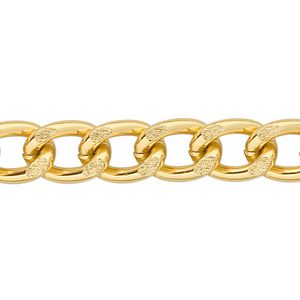 Chain 1pkg1 curb, 10mm, aluminum / anodized gold 5 foot unfinished