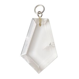 Quartz crystal / brass 1pkg1, silver-plated hand-cut faceted focal natural 29x20mm-32x23mm