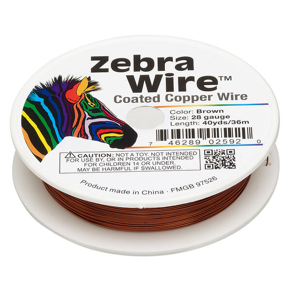 Wire, Zebra Wire™, color-coated copper, brown, round, 28 gauge. Sold per 40-yard spool. image number 0