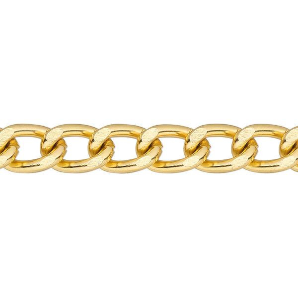 Chain, anodized aluminum, gold, 7mm curb. Sold per pkg of 5 feet. image number 0