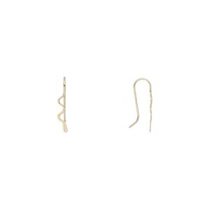 Ear wire fishhook 1pkg2 14Kt gold-filled, 22mm left and right facing wavy line / closed loop, 22 gauge 1 pair