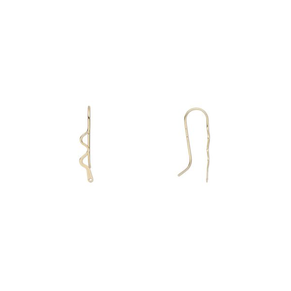 Ear wire fishhook 1pkg2 14Kt gold-filled, 22mm left and right facing wavy line / closed loop, 22 gauge 1 pair image number 0