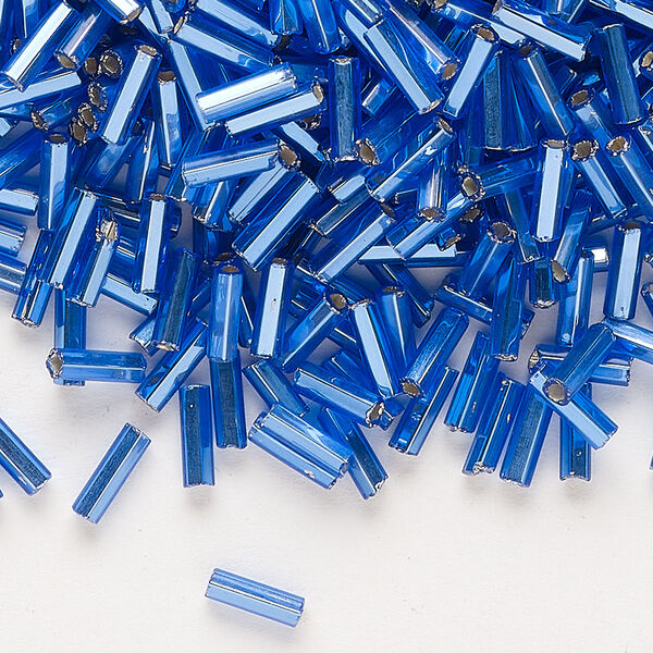 Bead, Preciosa Ornela Czech glass, bugle bead, pkg/50g, 1/4 inch, silver-lined transparent light blue, (37050). image number 0