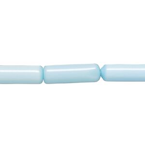 Bead, cat's eye glass (fiber optic glass), sky blue, 15x4mm-19x6mm round tube. Sold per 14-inch strand, approximately 25 beads.