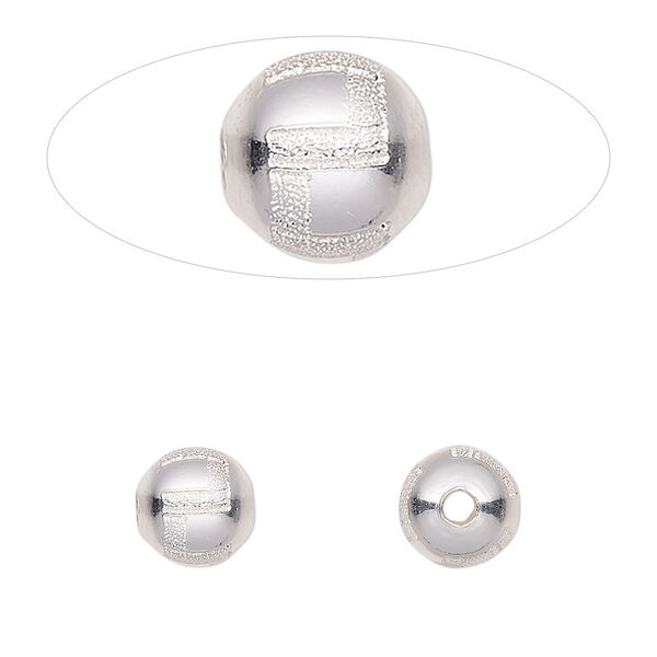 Bead, sterling silver, 8mm round with laser-cut Greek key pattern. Sold individually. image number 0
