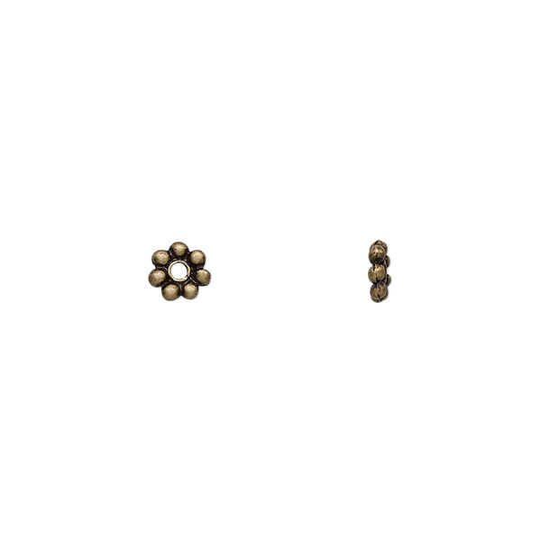 Bead, antique brass-finished "pewter" (zinc-based alloy), 5x1mm rondelle with dots. Sold per pkg of 24. image number 0