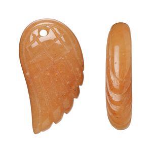 Red aventurine 1pkg1, hand-cut top-drilled 2-sided wing focal natural 31x17mm-32x19mm