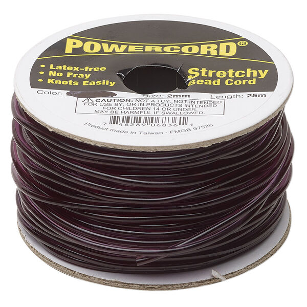 Cord, Powercord®, no-fray elastic, purple, 2mm, 21.5-pound test. Sold per 25-meter spool. image number 0