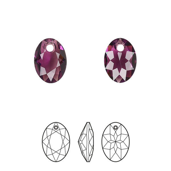 Drop 2pk amethyst, Crystal Passions® 11.5mm pendant elliptic cut 6438 image number 0