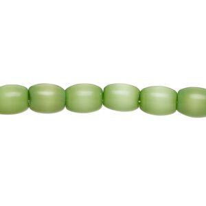 Bead, fiber optic glass, pkg/14 inch, opaque green, 8x7mm center-drilled oval.