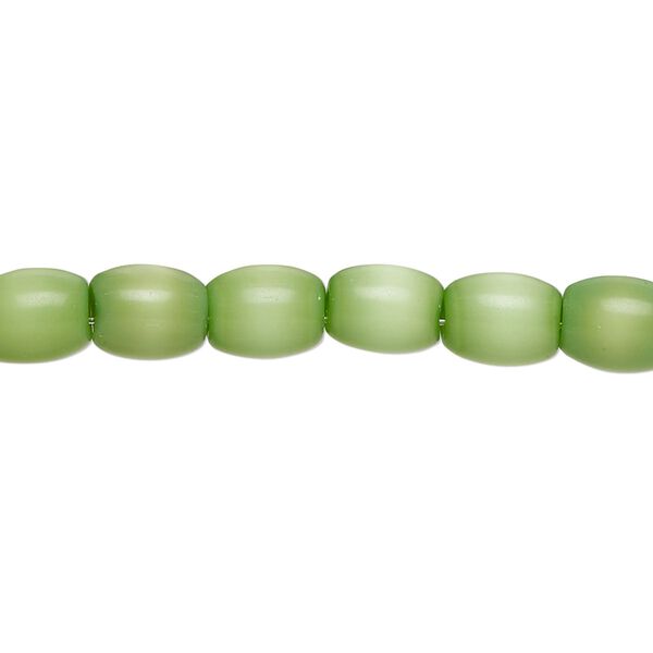 Bead, fiber optic glass, pkg/14 inch, opaque green, 8x7mm center-drilled oval. image number 0