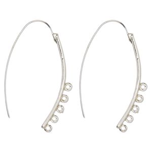 Ear wire 1pkg2, 43mm / 5 closed loop, 20 gauge silver-finished brass 1 pair