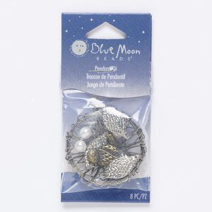 Focal mix starter set, acrylic pearl / multi-finished "pewter" (zinc-based alloy) / steel, white, 6mm-40mm mixed shapes. Sold per 11-piece set.