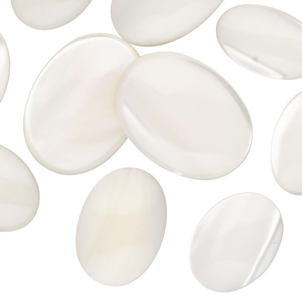 Cabochon, mother-of-pearl shell (bleached), 16x10mm-22x16mm non-calibrated oval, Mohs hardness 3-1/2. Sold per pkg of 10. image number 0