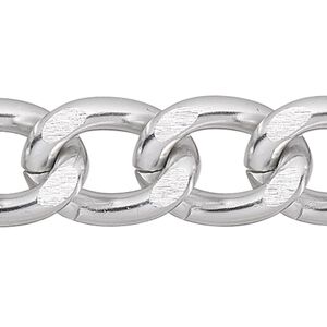Chain 1pkg1 curb, 8mm, aluminum / anodized silver 25 foot unfinished