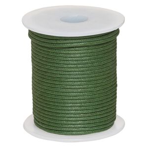 Cord, waxed cotton, dark green, 2mm, 50+ pound test. Sold per 25-meter spool.