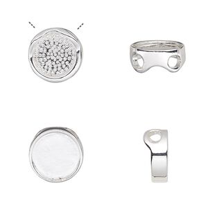 Pendant, Almost Instant Jewelry®, slide, silver-plated "pewter" (zinc-based alloy), 12mm two-sided round with 10mm round setting. Sold per pkg of 2.