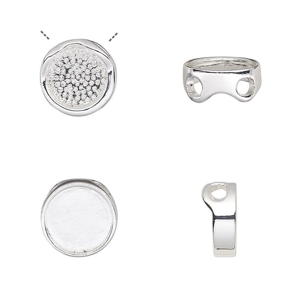 Pendant, Almost Instant Jewelry®, slide, silver-plated "pewter" (zinc-based alloy), 12mm two-sided round with 10mm round setting. Sold per pkg of 2. image number 0