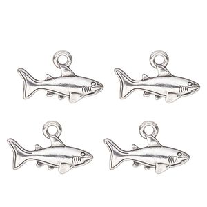 Charm, antique silver-finished "pewter" (zinc-based alloy) , 18x9mm single-sided shark. Sold per pkg of 4.