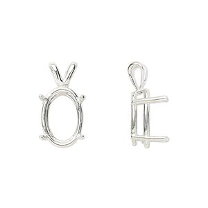 Pendant, Sure-Set™, sterling silver, 14x10mm with pre-notched 4-prong oval basket setting. Sold individually.