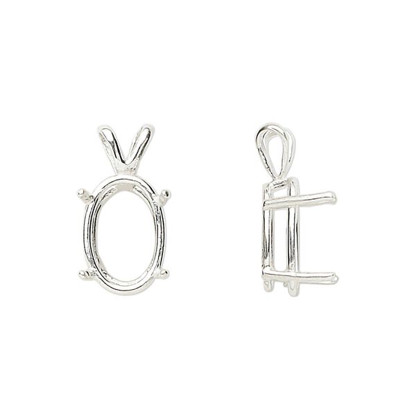 Pendant, Sure-Set™, sterling silver, 14x10mm with pre-notched 4-prong oval basket setting. Sold individually. image number 0