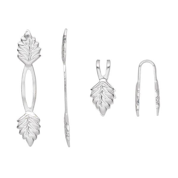 Bail, fold-over, silver-plated brass, 29x5mm Y-style leaf with 14mm grip length. Sold per pkg of 100. image number 0