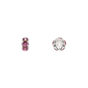 Bead 4pk rose silver plate foil back, Crystal Passions® 6x3.5mm rondelle 77506
