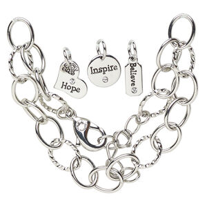 Chain finding assortment brass / crystal / enamel 1pkg4 10mm-12x9mm antique silver finish /clear / black