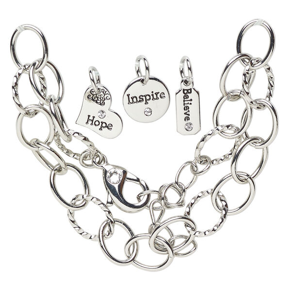 Chain finding assortment brass / crystal / enamel 1pkg4 10mm-12x9mm antique silver finish /clear / black image number 0