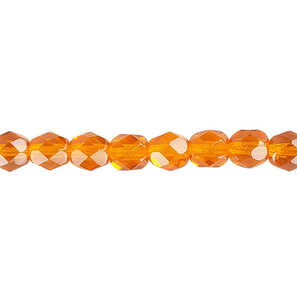 Bead, Czech fire-polished glass, transparent orange, 6mm faceted round. Sold per 15-1/2" to 16" strand, approximately 65 beads. image number 0
