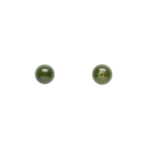 Nephrite jade 1pkg2, half-drilled round bead natural 6mm