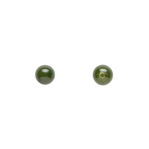 Nephrite jade 1pkg2, half-drilled round bead natural 6mm image number 0