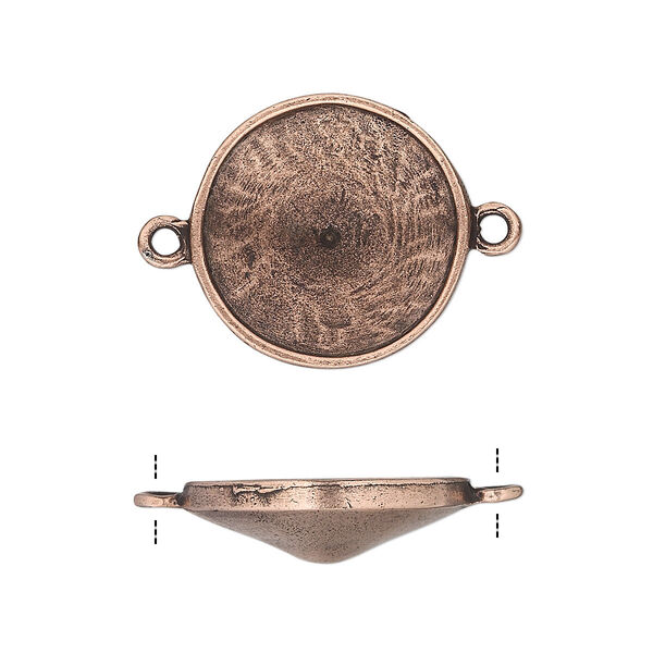Link, Almost Instant Jewelry®, antique copper-plated pewter (tin-based alloy), 21mm round with 18mm rivoli setting. Sold individually. image number 0