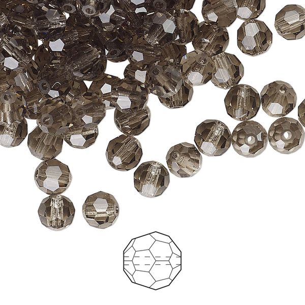 Bead 24pk black diamond, Preciosa Czech crystal 5mm round image number 0