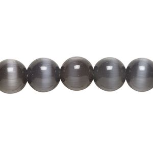 Bead, cat's eye glass (fiber optic glass), opaque black, 10mm round, quality grade. Sold per 15-1/2" to 16" strand.