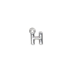 Charm, silver-finished "pewter" (zinc-based alloy), 8x7mm alphabet letter H. Sold per pkg of 2.