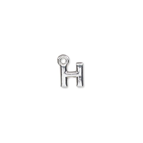 Charm, silver-finished "pewter" (zinc-based alloy), 8x7mm alphabet letter H. Sold per pkg of 2. image number 0
