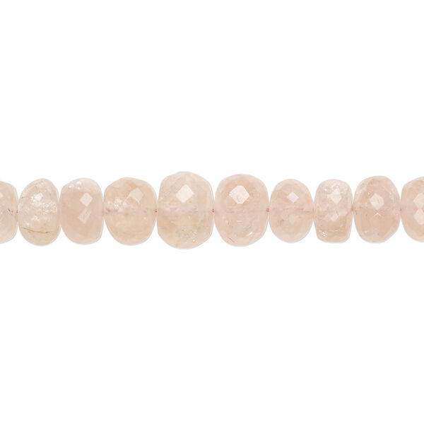 Bead, morganite (natural), 5x3mm-8x6mm graduated hand-cut faceted rondelle with 0.4-1.4mm hole, C grade, Mohs hardness 7-1/2 to 8. Sold per 7-inch strand. image number 0