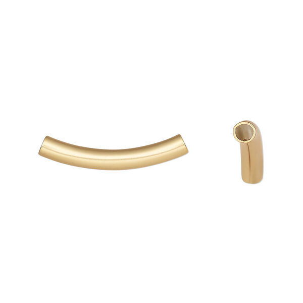 Bead, gold-plated brass with satin finish, 22x3mm curved tube. Sold per pkg of 100. image number 0
