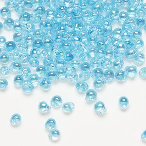 Seed bead, Miyuki, glass, pkg/10g, 4x3.4mm fringe, translucent rainbow light blue (DP-260).