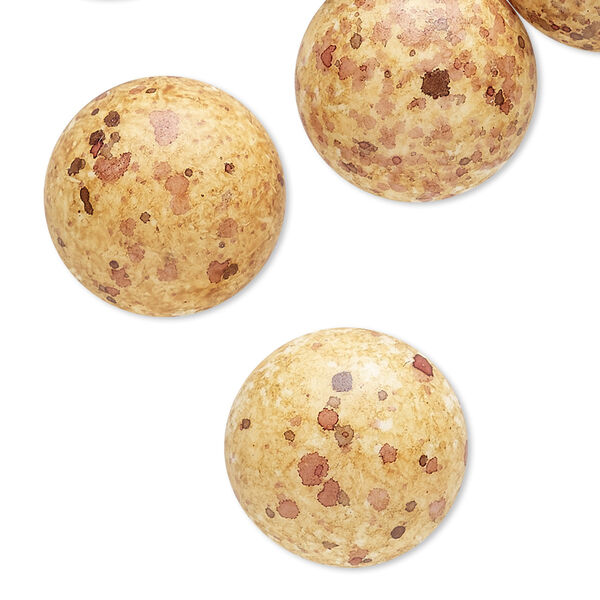 Cabochon, coated acrylic, opaque golden yellow and multicolored, 18mm non-calibrated round with speckles. Sold per pkg of 10. image number 0